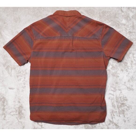 Kuhl Intriguer Red Burgundy Gray Stripe Button Down Short Sleeve Shirt Mens L - Picture 2 of 15